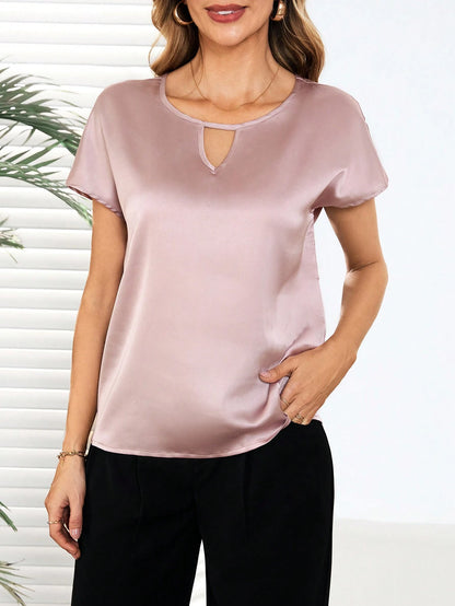 Solid Short Sleeve Elegant Blouse