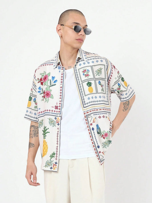 Resort Short Sleeve Button Print Shirt